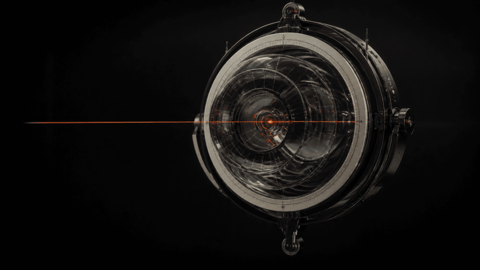 Precision optical astrolabe built from smoked glass and black titanium